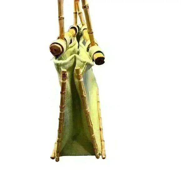 Vintage Bamboo 54 Green Fabric Handbag Magnetic‎ Closure Summer Beach Vacation - Picture 10 of 11